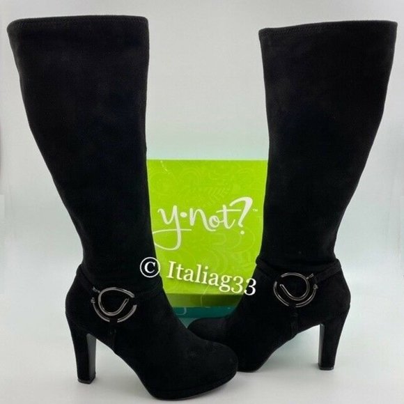 High Heel Boots Black Suede YNOT MAGMA Size 7.5 Gently Used w/ Box - Picture 14 of 15